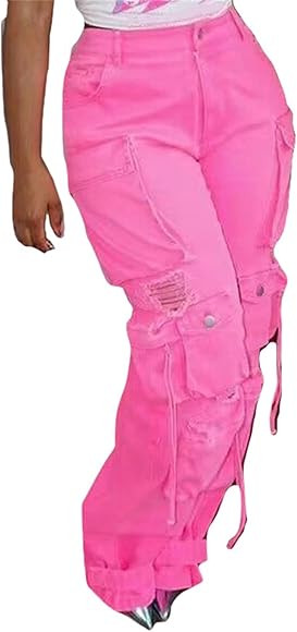 Lucuna Women's Cargo Pants Y2K High Waist Baggy Jeans Flap Pocket Loose Denim Pants Streetwear | Amazon (US)