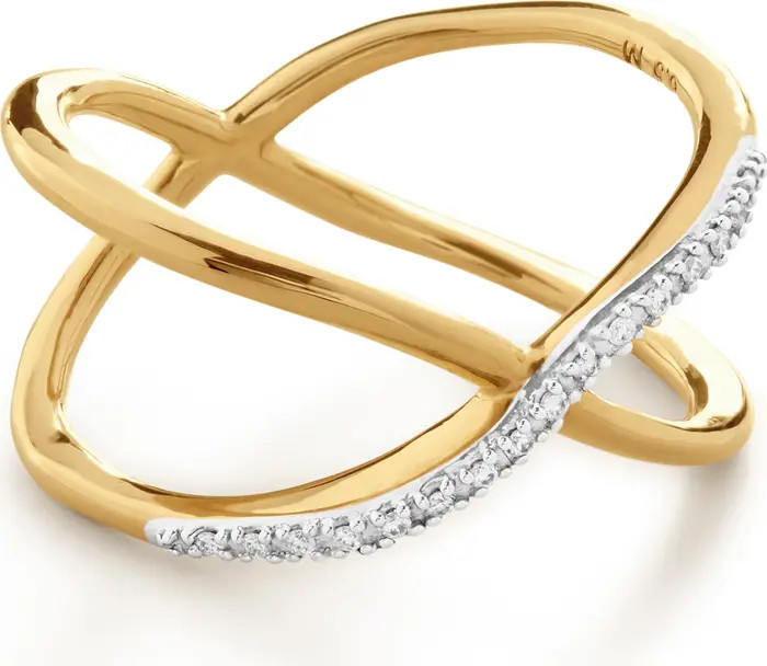 Riva Kiss 18K Gold Vermeil Pavé Diamond Crossover Ring | Nordstrom