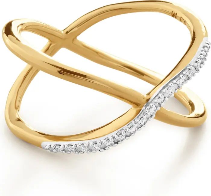 Riva Kiss 18K Gold Vermeil Pavé Diamond Crossover Ring | Nordstrom