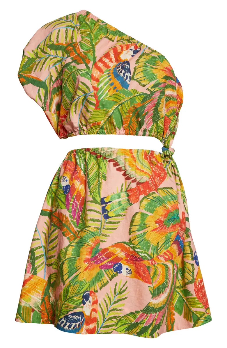 Macaw Leaves Cutout Waist Linen Blend Dress | Nordstrom