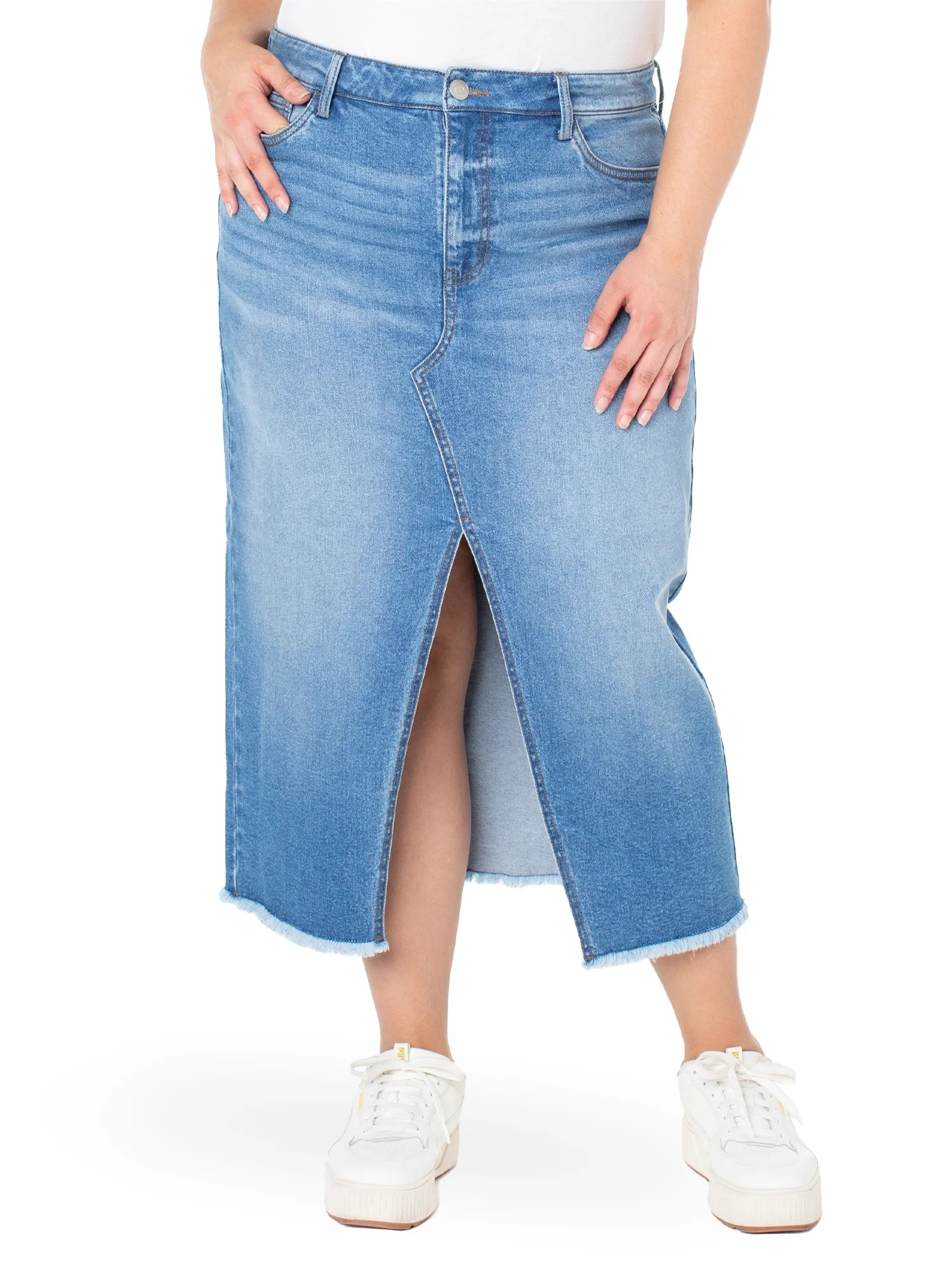 Celebrity Pink Juniors and Juniors Plus Fray Hem Denim Skirt. Sizes 1- 24 | Walmart (US)