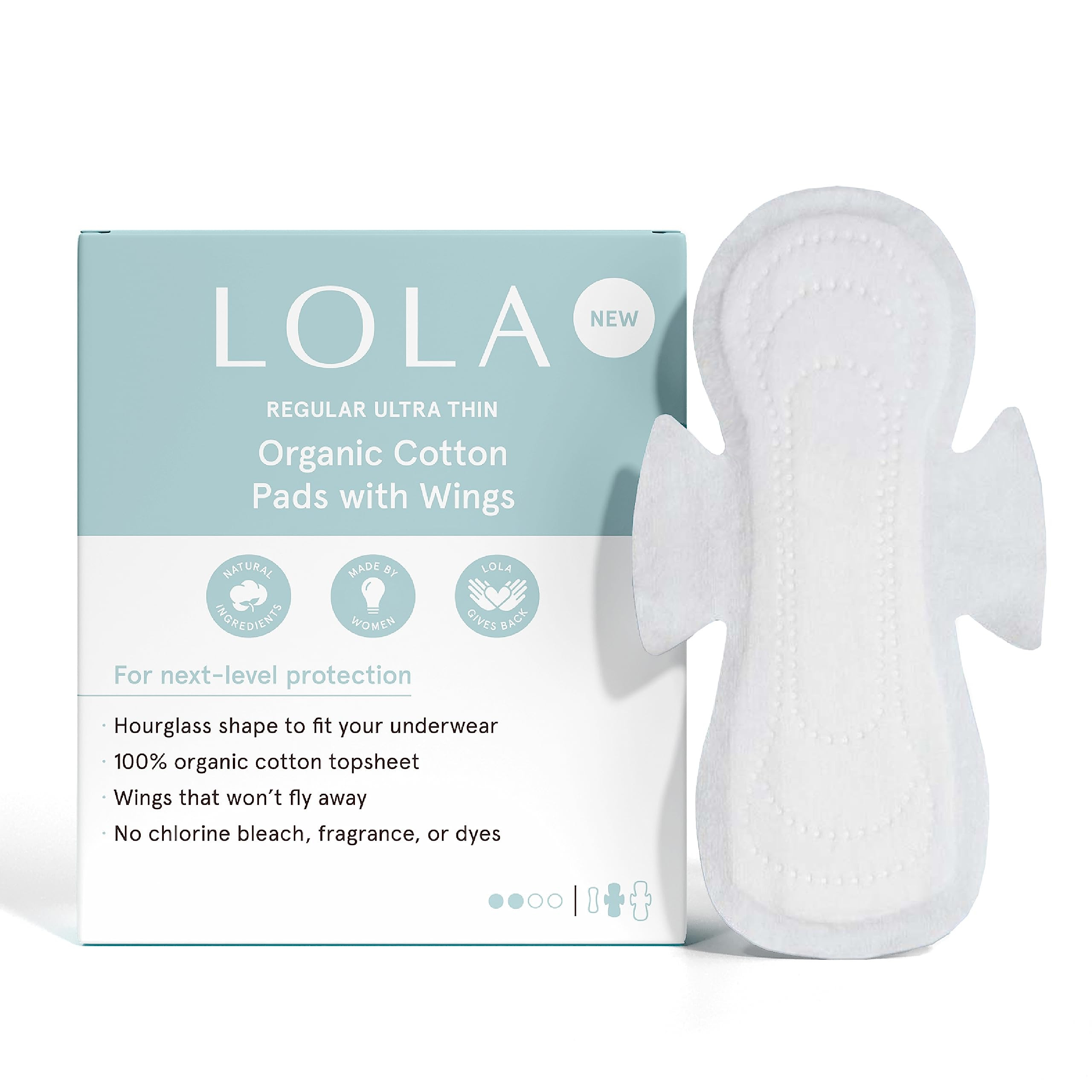 LOLA Ultra Thin Menstrual Pads with Wings, Regular Absorbency - 32 Count - Organic Cotton Topshee... | Amazon (US)