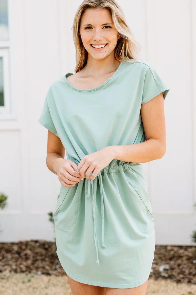 With You Always Dusty Sage Green Drawstring Waist Dress | The Mint Julep Boutique