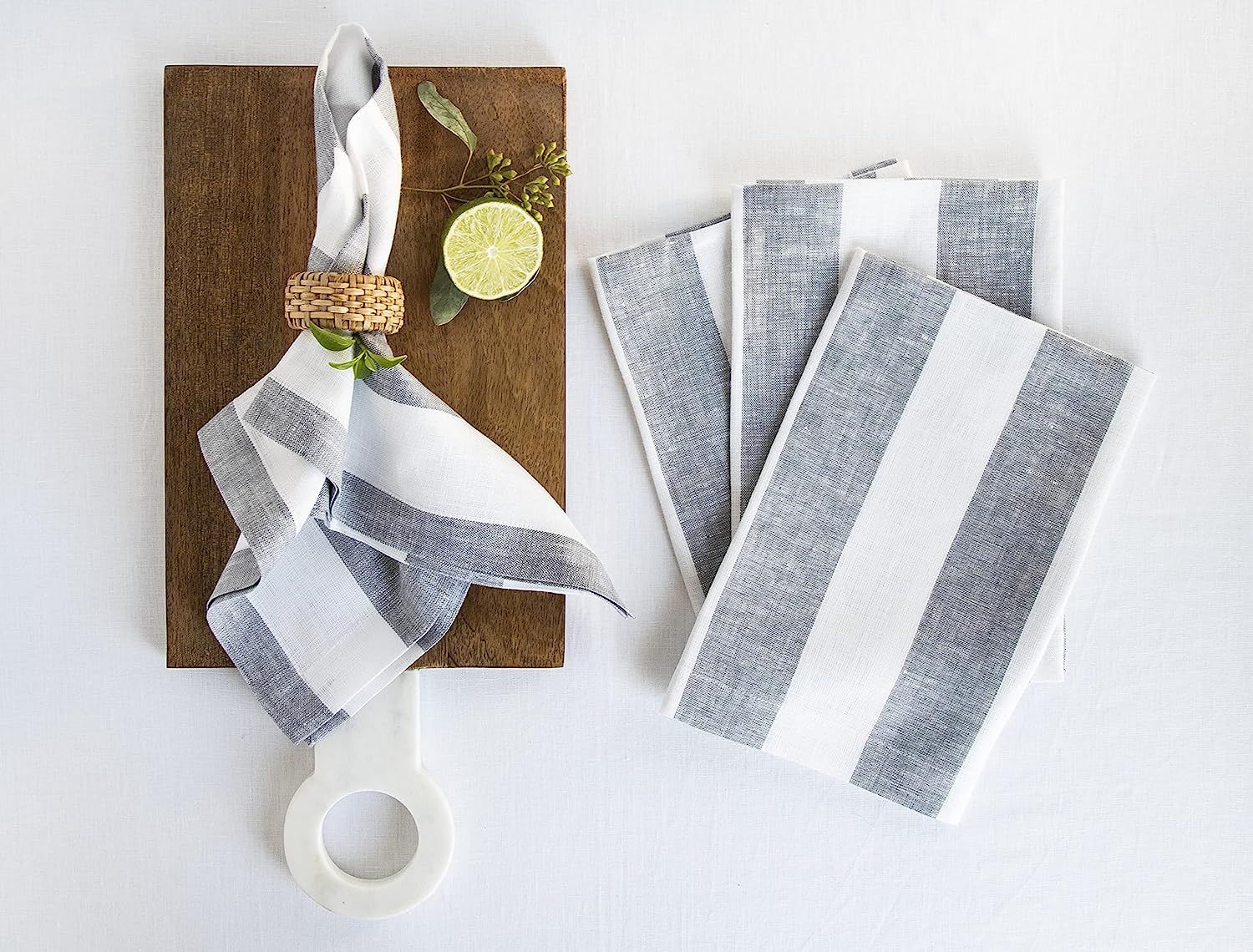 Solino Home Linen Dinner Napkins 20 x 20 Inch – Grey and White, 100% Pure Linen Napkins for Sum... | Amazon (US)