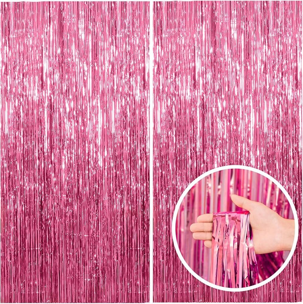 2 Pack Pink Backdrop Party Decorations Tinsel Curtain Party Backdrop Foil Fringe Birthday Decorat... | Amazon (US)