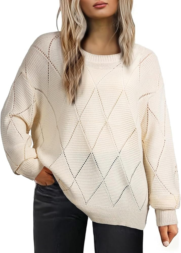 Eytino Plus Size Sweaters for Women Casual Crewneck Long Sleeve Crochet Knit Lightweight Pullover... | Amazon (US)