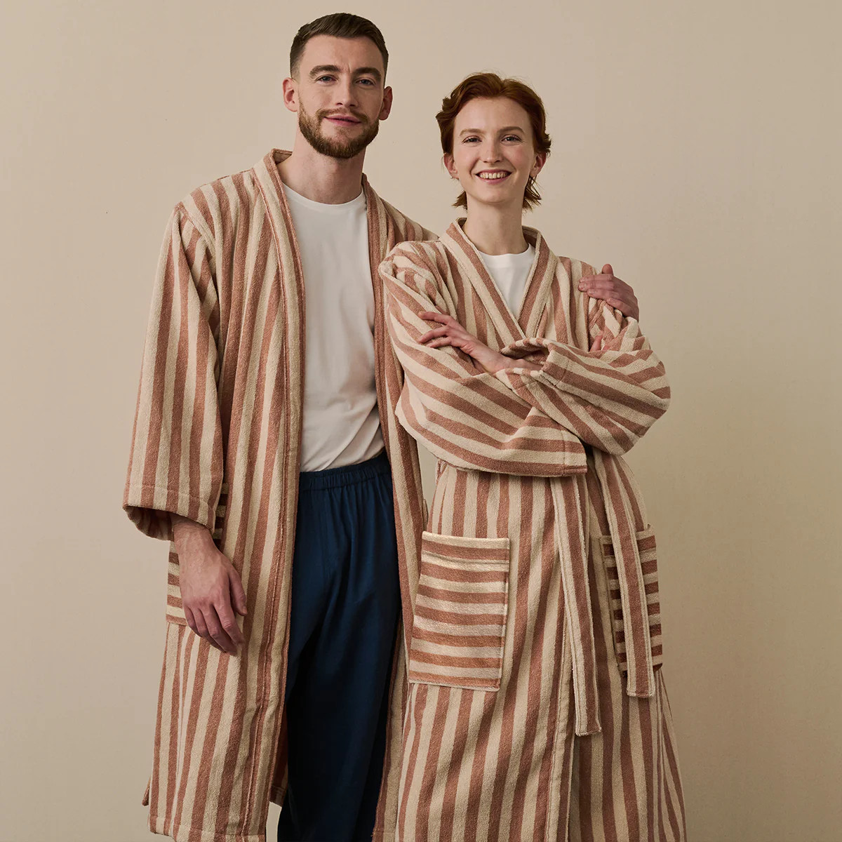 Sand Shell Pembroke Stripe Cotton Robe | Piglet