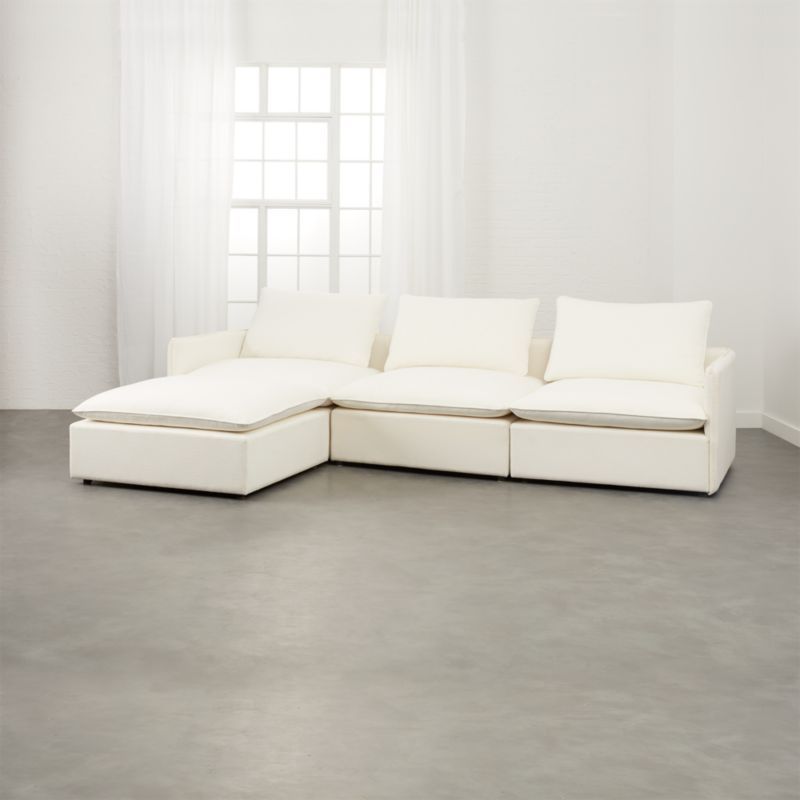 Lumin White Linen 4-Piece Sectional SofaPurchase now and we'll ship when it's available.    Esti... | CB2