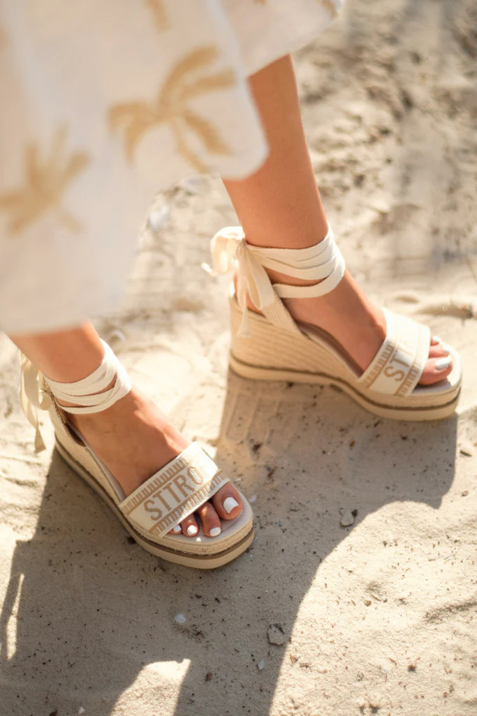 Here Again Tan Espadrille Platform Wedge Sandals | Red Dress