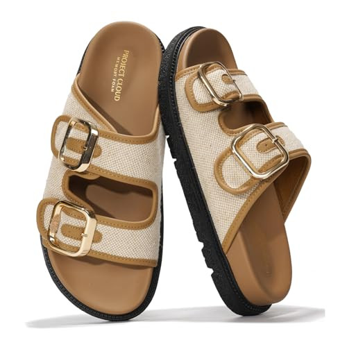 Project Cloud Platform Summer Sandals for Women 2025 - Comfortable and Adjustable Straps Summer Slides with Memory Foam Insole - Non-Slip Casual Womens Sandals (Sharl, Raffia 5.5) | Amazon (US)