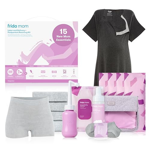 Frida Mom 15pc Labor & Postpartum Kit Gift Set for Baby Showers & Mom to Be, Includes Peri Bottle, Nursing Gown, Disposable Underwear, Ice Maxi Pads, Pad Liners, Perineal Foam, Socks & Toiletry Bag | Amazon (US)