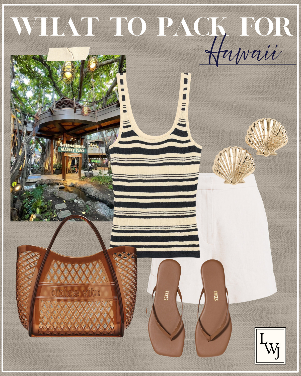 hawaii outfit inspo 

beach outfit / summer vacation / island vacation / striped scoopneck tank / tailored linen shorts / tkees sandals / jelly dolce vita tote / seashell earrings / elevated style / banana republic / shopping outfit

#LTKootd #LTKSeasonal #LTKTravel