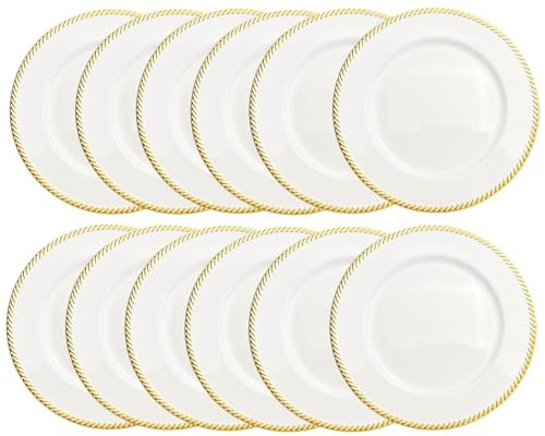 Umisriro 12 pcs White Charger Plates, 13 Inch Plastic Round Charger Plates for Dinner, Tabletop Decor, Wedding, Event Decoration. | Amazon (US)