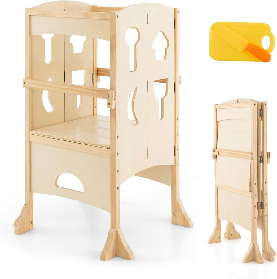 HONEY JOY Kitchen Step Stool for Toddlers, Children Wooden Standing Tower w/Safety Rail, Extra Ki... | Amazon (US)