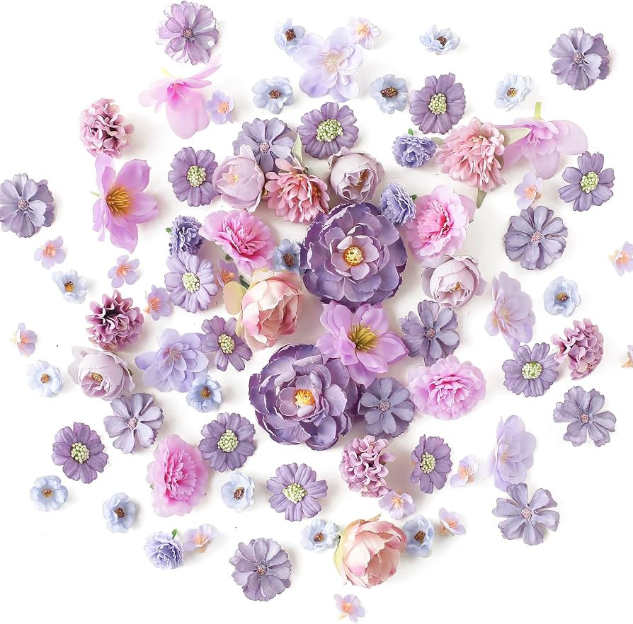 Floroom Mini Artificial Flower Heads Lavender & Purple Fake Peony Daisy Rose Multicolor Small Fau... | Amazon (US)