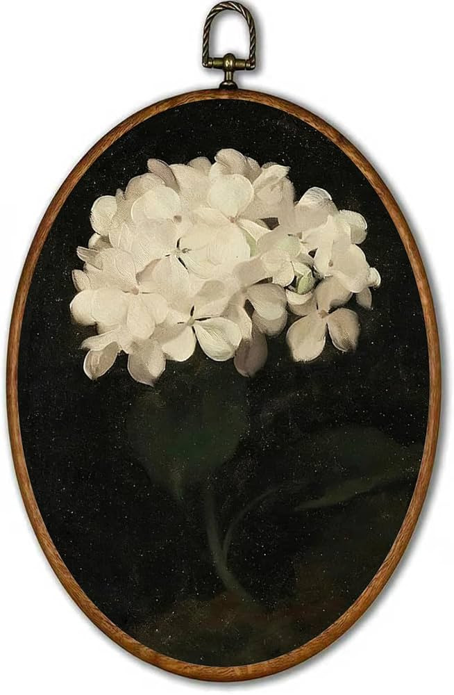 SOYANGNEK Vintage Wall Art White Hydrangea Oil Painting Canvas Prints Oval Framed Wall Decor for ... | Amazon (CA)