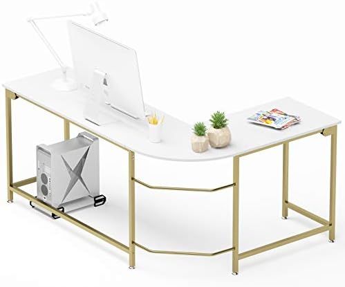 Teraves Modern L-Shaped Desk Corner Computer Desk Home Office Study Workstation Wood & Steel PC L... | Amazon (US)