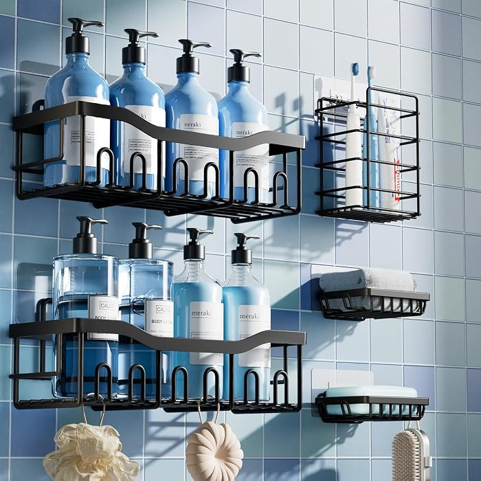 EUDELE 5-Pack Rustproof Stainless Steel Shower Caddy Set– No Drill Adhesive Bathroom Organizer,... | Amazon (US)