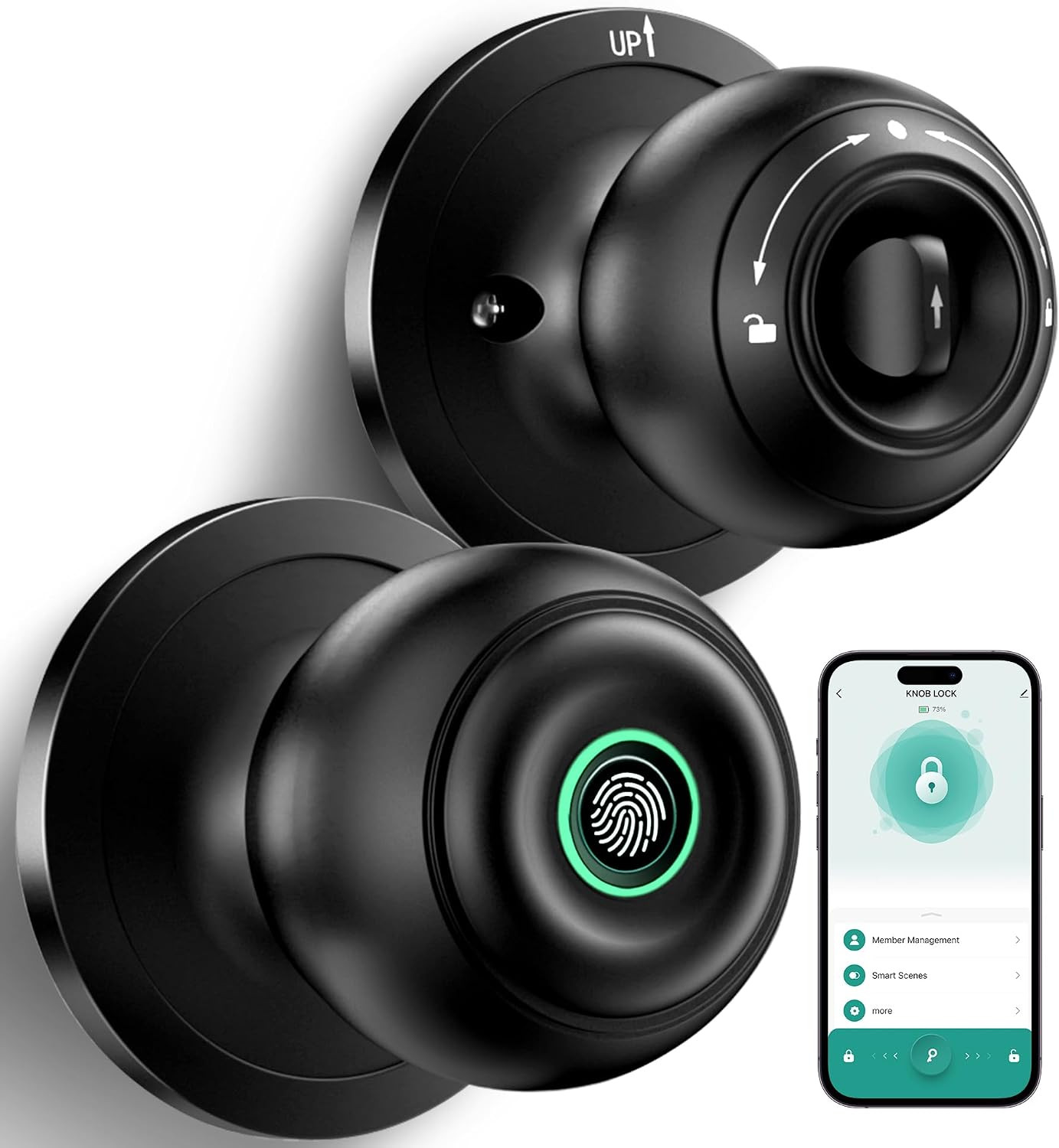 Fingerprint Door Lock, Smart Fingerprint Door Knob with Lock, Matte Black | Amazon (US)