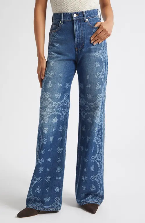 Veronica Beard Taylor High Waist Wide Leg Jeans in Indigo Bandana at Nordstrom, Size 30 | Nordstrom