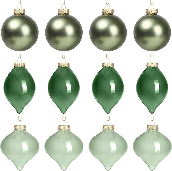 Zomiboo 12 Pcs Green Glass Christmas Ball Ornaments Set 3.15" Hanging Shatterproof Glass Bulbs fo... | Amazon (US)