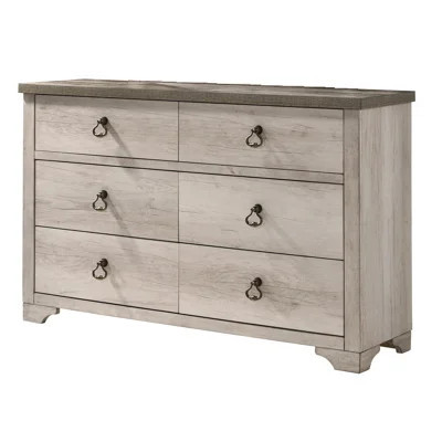 1Pc Cottage Style Distressed 6 Drawer Dresser Driftwood Finish Contrasting Weathered Brown Top Traditional Ring Pull Hardware Wooden | Wayfair North America