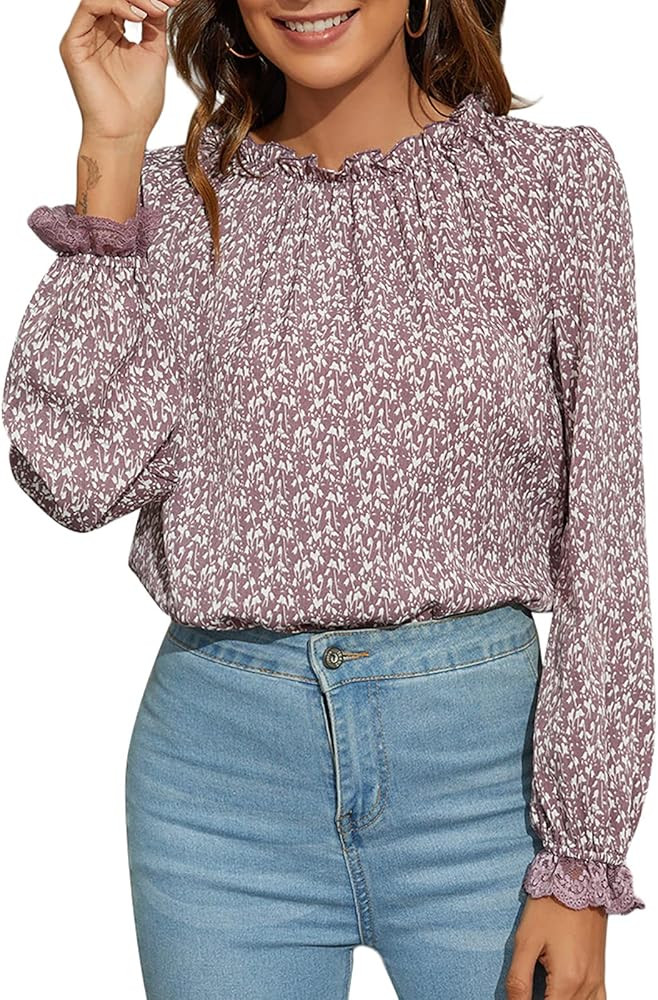 GRACE KARIN Women's Work Chiffon Blouses Casual Tank Tops Long Sleeve Caual Shirts Lace Loose Fit | Amazon (US)