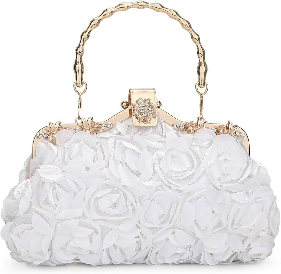 Floral Clutch Purse for Women, Vintage Flower Evening Handbag Chain Strap Shoulder Bag for Weddin... | Amazon (US)
