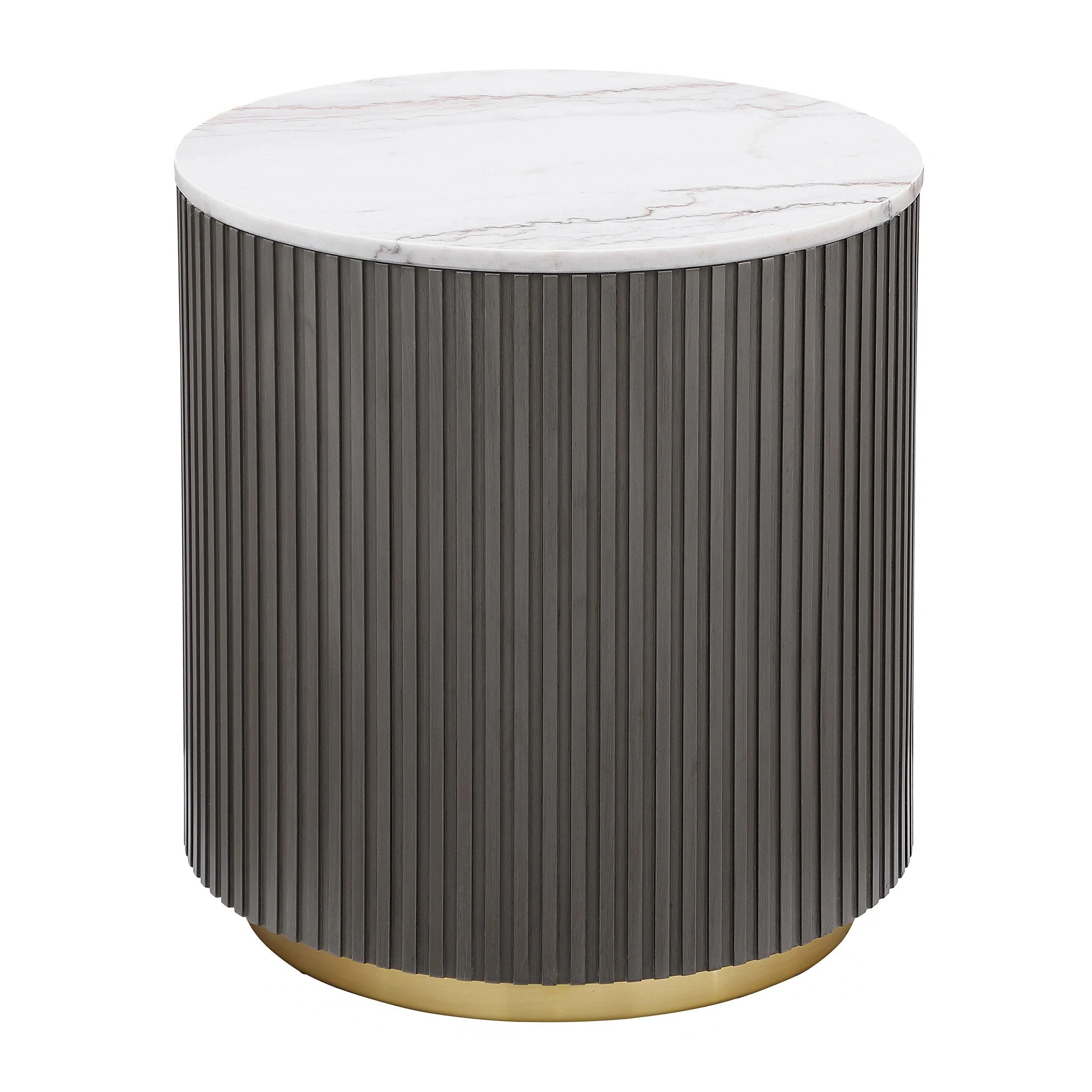 Yamiko Round Marble Top Side End Table White And Charcoal | Wayfair North America