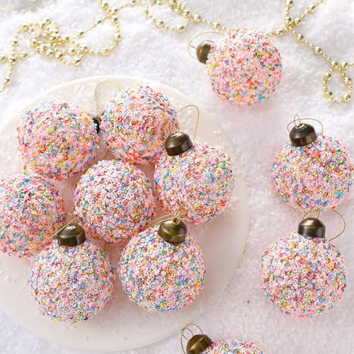 Civaner 12 Pcs Pastel Sprinkles Christmas Glass Balls Ornaments, 2.36 Inch Pink Glitter Sequin Christmas Tree Decorations, Pastel Shiny Hanging Decor for Holiday New Year Indoor Outdoors | Amazon (US)