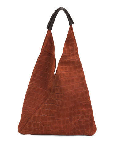 Made In Italy Suede Crocodile Slouchy Hobo Bag | TJ Maxx