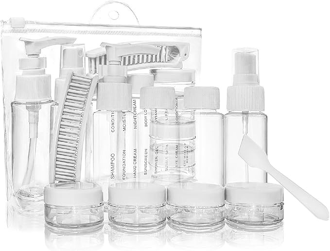 Portable Travel Bottles Kit, Upgraded TSA Approved Leak Proof Toiletry Containers Set, Clear PET ... | Amazon (US)