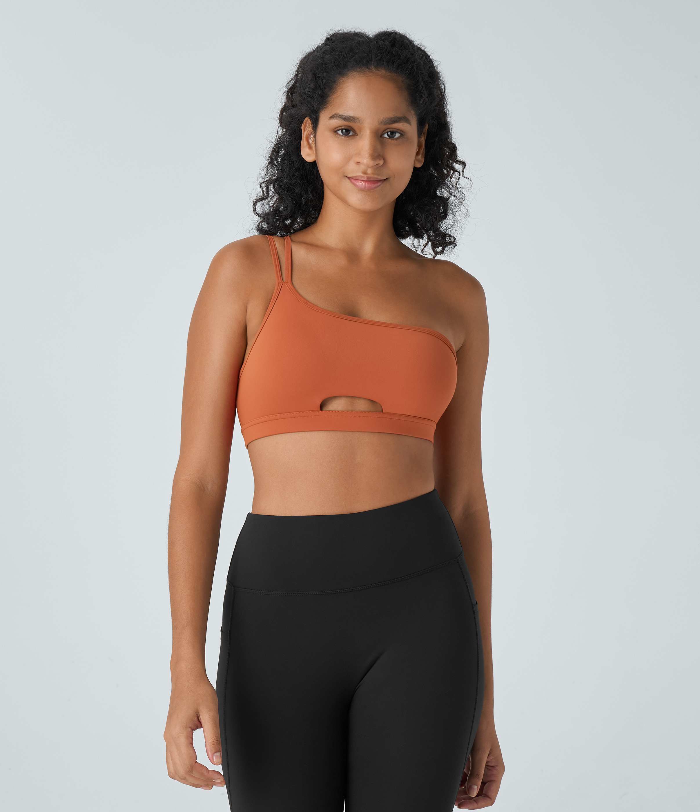 Halara SoftlyZero™ Low Support One Shoulder Cut Out Yoga Sports Bra-UPF50+ - Spice Route - M push up bra strapless bra backless bra | HALARA