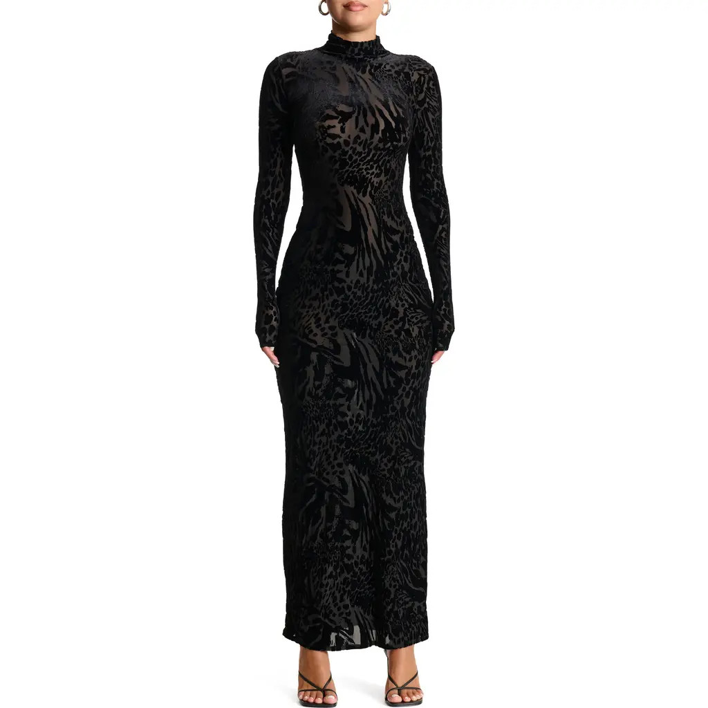Naked Wardrobe Burnout Long Sleeve Maxi Dress in Black at Nordstrom Rack, Size Large | Nordstrom Rack