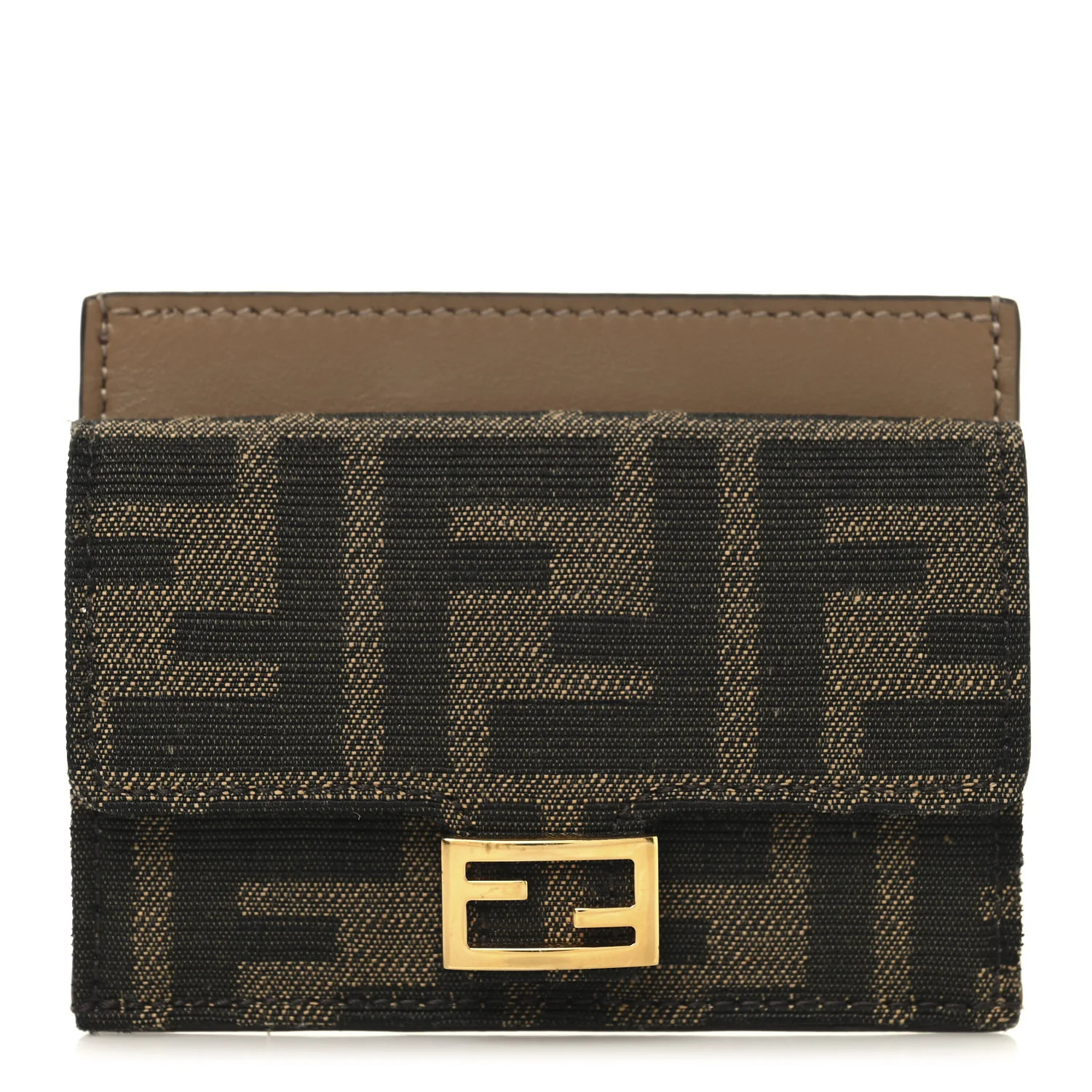 Fabric Jacquard FF 1974 Fold Over Card Holder Wallet Tobacco Moro | FASHIONPHILE (US)