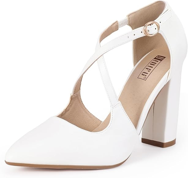 IDIFU Women's IN4 Chunky High Heels Pumps Closed Toe Block Strappy Heels Pointed Toe Dress Shoes ... | Amazon (US)
