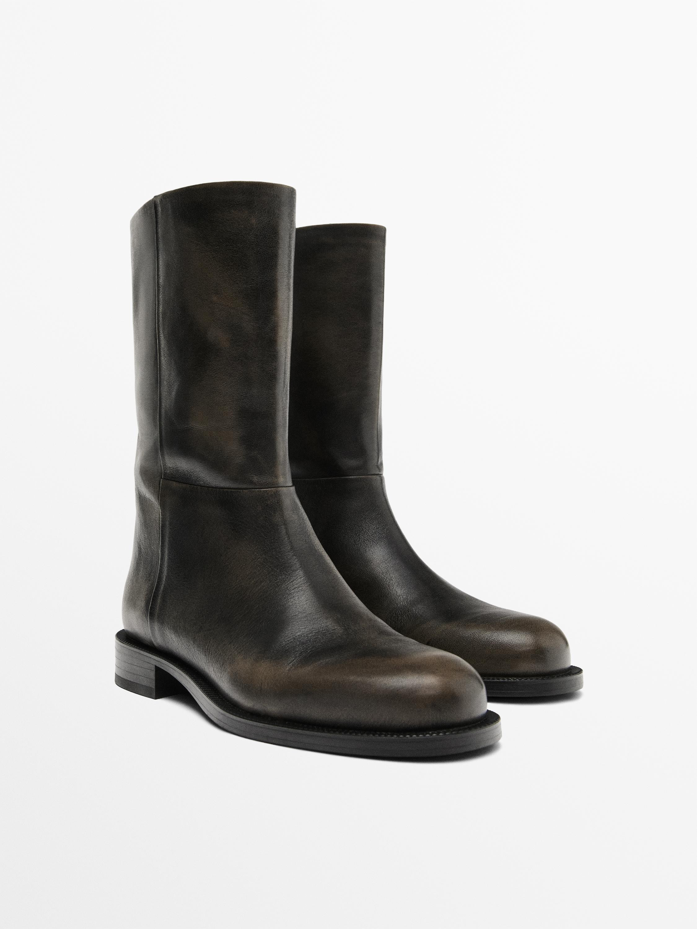 Stiefeletten aus gebürstetem Leder | Massimo Dutti DE