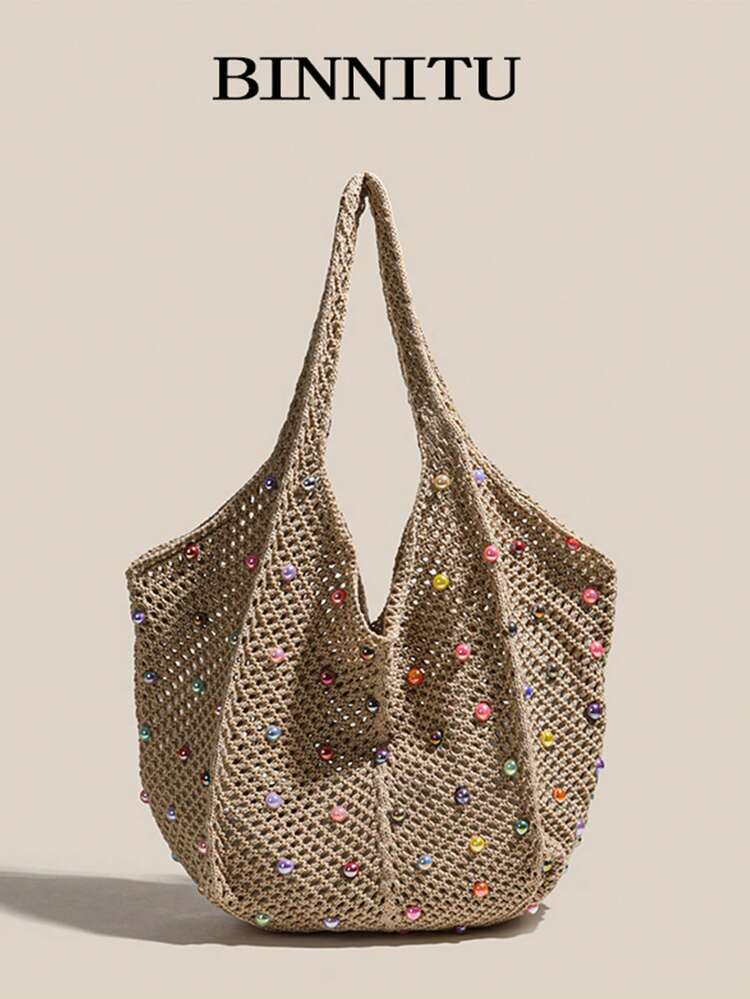 New Summer Beach Style Woven Shoulder Tote Bag, Large Capacity Shopping Bag For Vacation, Beach N... | SHEIN