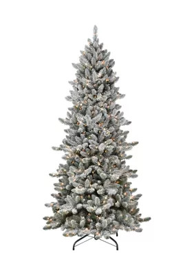 Puleo International 6.5-foot Pre-Lit Slim Flocked Royal Majestic Artificial Spruce Tree 800 Tips 300 Clear Lights, Green | Belk