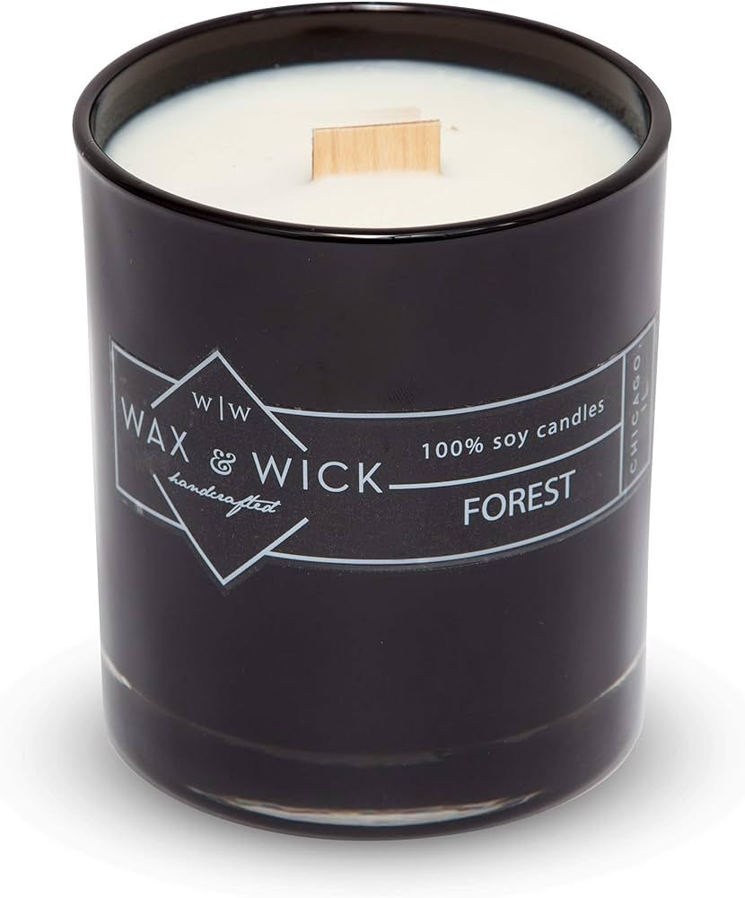 Wax and Wick 12oz. Pure Soy Wax Scented Candle with Double Wood Wick - Black, Forest Scent with N... | Amazon (US)