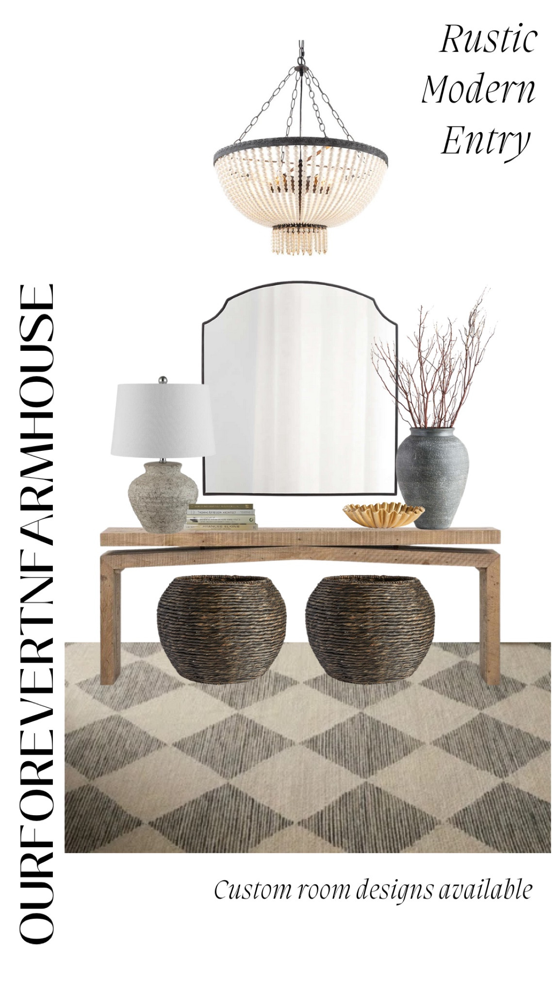 Modern rustic entry. Reclaimed wood console, concrete lamp, oversized basket

#LTKhome