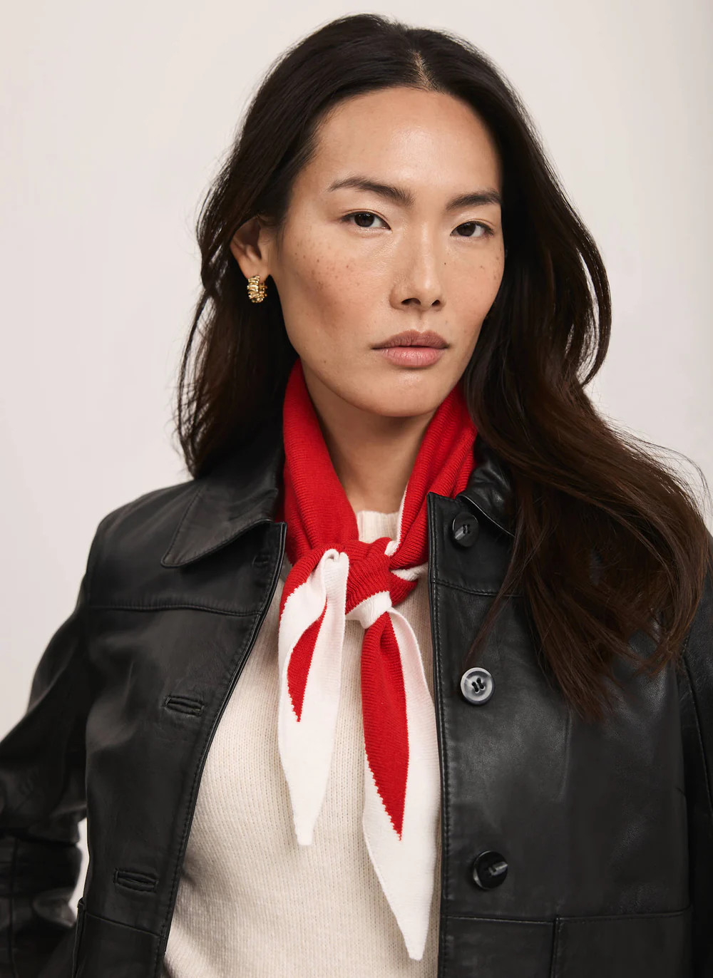 Red Cotton Blend Triangle Knit Scarf | Mint Velvet