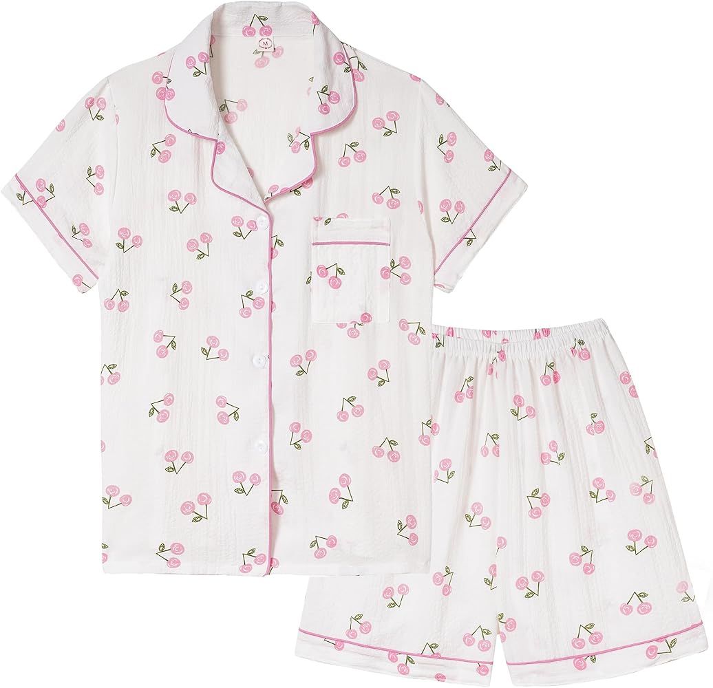 Vopmocld Big Girls Button Down Sleepwear Short Sleeve Long Pants 3PCS Pajama Sets Casual Lapel Lo... | Amazon (US)