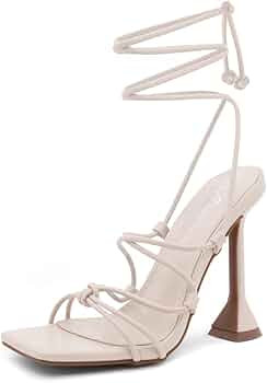 Shoe Land Womens SL-MELODY Lace Up Heeled Sandal Strappy Heels Square Open Toe Tie Up Stiletto Hi... | Amazon (US)