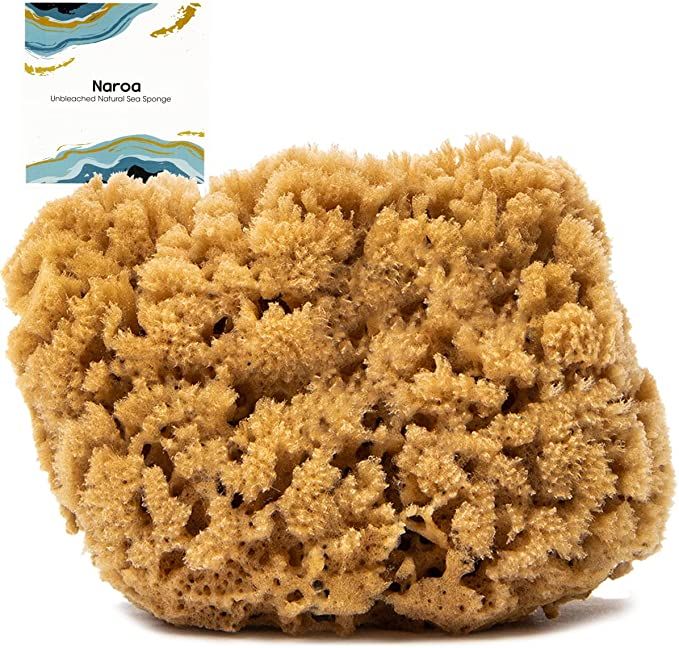 Naroa Natural Sea Sponge for Bathing | Unbleached Shower Body Scrubber Puff | Firm Exfoliating Ba... | Amazon (US)