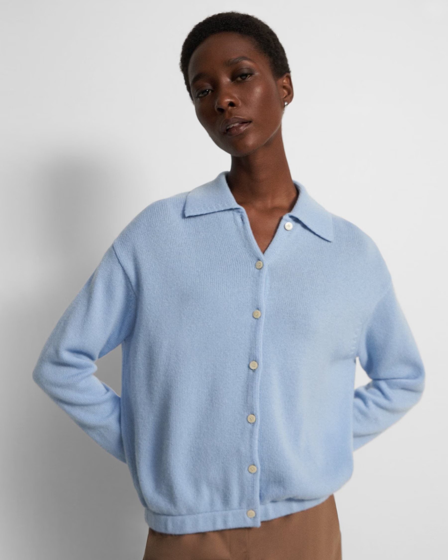 Cropped Polo Cardigan in Cashmere | Theory