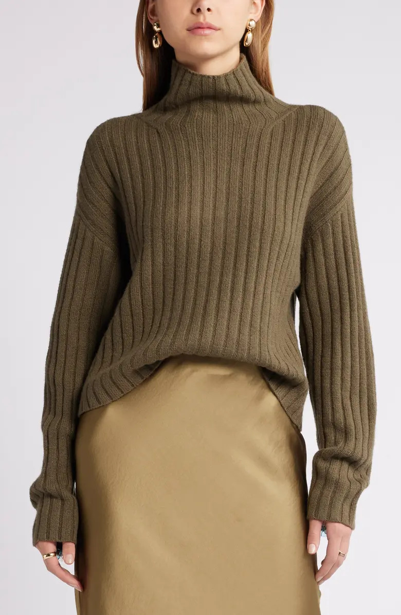 Women's Cotton Blend Rib Funnel Neck Sweater | Nordstrom