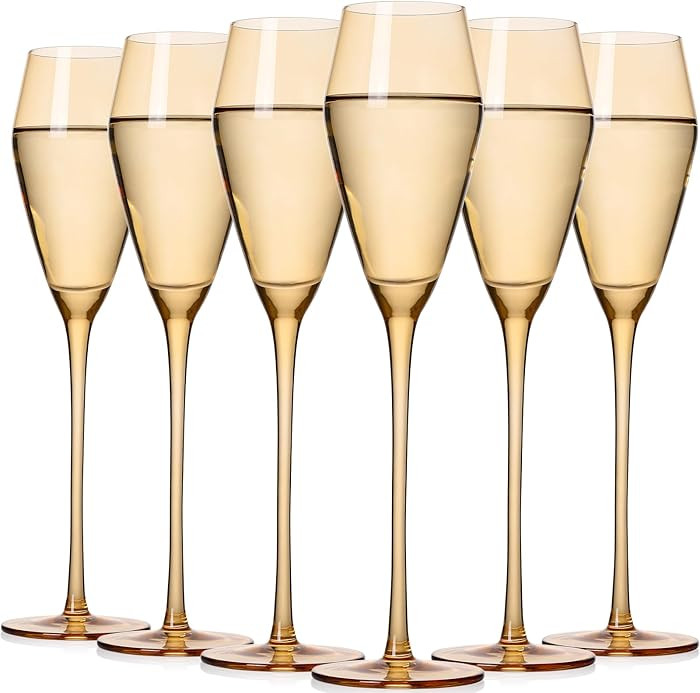 JOVGANG Amber Champagne Flutes Set of 6-7.5oz Hand-Blown Lead-Free Crystal Champagne Glass, Autum... | Amazon (US)