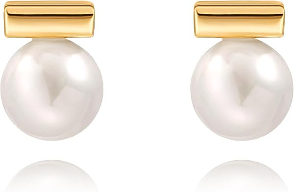 18K Gold Love Knot Stud Earrings for Women Statement Button Pearl Stud Earrings Minimalist Cute S... | Amazon (US)