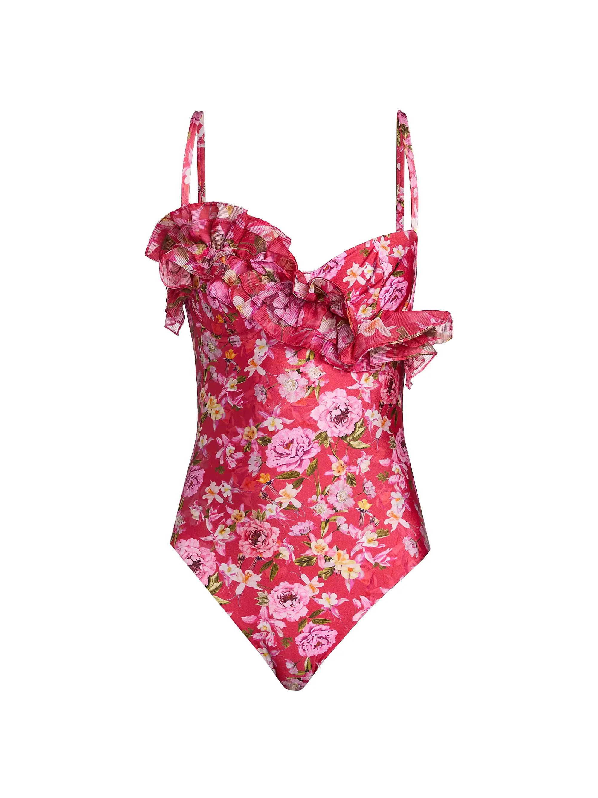 PatBO Peony Print Ruffled Swimsuit | Saks Fifth Avenue | Saks Fifth Avenue